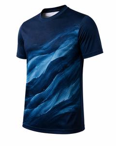 T-shirt pour homme à manches courtes, col rond, motif vague bleue, séchage rapide, tricoté en polyester, coupe décontractée, t-shirt pour homme - Product Image 2