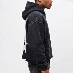 Men's Oversized Hooded Sweatshirt Black <b>White</b> Letter Print Streetwear Style Back Logo Cotton French Terry Regular Autumn Wear - Product Image 4