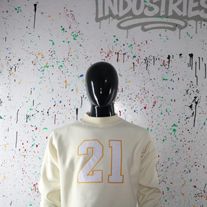 Cream Crew Neck Sweatshirt With Embroidered Number 21 Front Regular Fit Unisex Knitted <b>Pullover</b> Casual Wear URBAN PRODUCTIONS - Product Image 5
