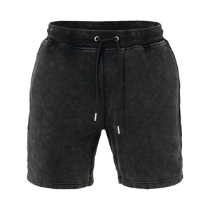 กางเกงขาสั้นสีดำฟอกสีสไตล์วินเทจสำหรับผู้ชาย ผ้าฝ้าย มีเชือกผูกเอว พร้อมออกแบบลายตามสั่ง รับผลิตแบบ OEM ราคาขายส่ง - Product Image 1