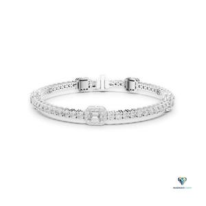 Pulsera de Diamantes Cultivados en Laboratorio con Corte Esmeralda de 5.27ct en Oro Blanco de 14K, Pulsera de Eslabones con Halo, Joyería Fina de Oro para Mujer - Product Image 1