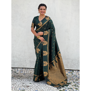 Bottle Green Soft <b>Silk</b> Saree with Traditional Zari Woven Design Elegant <b>Shawl</b> - Product Image 6