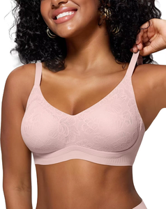 Soutien-gorge sans fil en dentelle pour femme, sans couture, à bonnets triangulaires, doux, fin et respirant, pour usage quotidien - Product Image 5