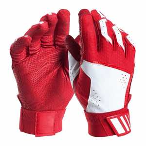 <b>Red</b> Full Finger Baseball Batting Gloves Breathable Leather Pitcher Non-Slip Right-Handed Adult Hook and Loop Closure - Product Image 1