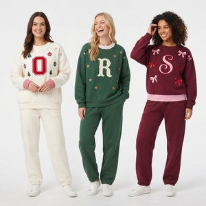 Ensemble sweat-shirt à col rond et pantalon assorti pour femme, orné de lettres, coupe oversize, vêtements décontractés d'hiver - Product Image 4