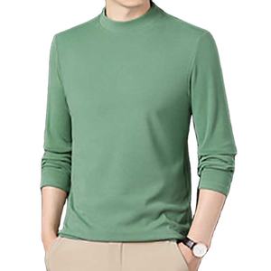 Conception de logo personnalisé OEM hommes double face velours T-Shirt demi-col haut à manches longues solide polyvalent bas chemise tricotée - Product Image 1