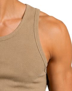 Débardeur côtelé kaki personnalisé pour homme, coupe ajustée, sans manches, en coton, pour la gym, décontracté, d'été, athlétique, sous-vêtement moulant - Product Image 4