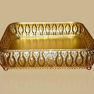 Bandeja Cuadrada Dorada de Metal para Servir, con Diseño Turco Grabado, Plato Decorativo para Aperitivos, Café y Bocadillos, a Precio de Exportación - Product Image 1
