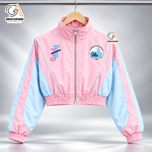 เสื้อแจ็คเก็ตโค้ชผู้หญิง JJOA Jack Jill America สีฟ้าอ่อนชมพู ปักลาย ปิดกระดุมเม็ดเดียว กันลม หนา แบบขายส่งและสั่งทำได้ - Product Image 4