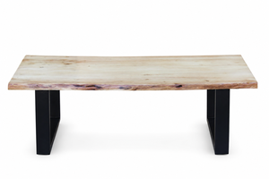 Table basse en bois d'acacia à bord naturel, plateau en dalle naturelle, pieds en fer noir, style moderne rustique, table rectangulaire pour salon, meubles de salon - Product Image 3
