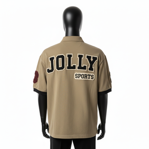 Polo en coton mélangé épais 230 GSM pour homme, kaki, design sportif avec empiècements, logo brodé, personnalisable, évacuation de l'humidité - Product Image 2