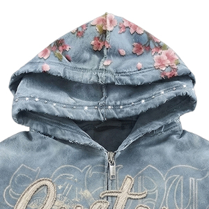 เสื้อฮู้ดดี้ทรงโอเวอร์ไซส์พิมพ์ลายตามสั่ง แต่งลายปักแบบ Acid Wash พร้อมซิปคู่ ดีไซน์ทันสมัย เหมาะสำหรับสตรีทแวร์ - Product Image 6