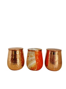 Verre à eau en cuivre pur artisanal de qualité supérieure de 350 ml avec couvercle |   Gobelet à gravure florale complexe avec couvercle en cuivre assorti - Product Image 5