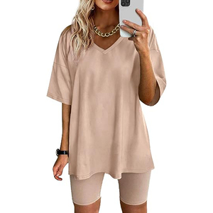 Conjuntos de Verano de Algodón para Mujer, Camiseta y Pantalones Cortos, Conjunto de Dos Piezas, Pantalones Cortos Deportivos Lisos para Mujer, Pantalones Cortos Personalizados para Mujer 2026 - Product Image 3