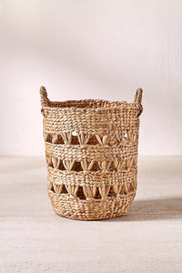 Handmade Water Hyacinth Laundry <b>Basket</b> Bohemian Woven Clothes Storage <b>Hamper</b> with Handles <b>for</b> Home Organizer - Product Image 1