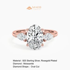 Anillo de Oro Rosa con Tres Piedras de Corte Ovalado para Mujer, Elegante Estilo de Compromiso, Joyería Brillante, Regalo - Product Image 6