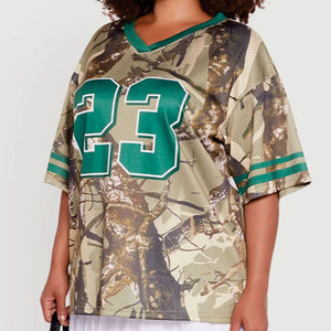 Maillot de football tendance pour femme, personnalisé, surdimensionné, en maille camouflage, col en V, sublimation, OEM, marque privée, fournisseur de vêtements streetwear - Product Image 3