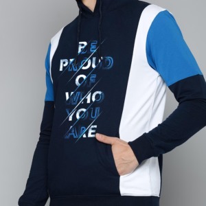 Men's Hooded Raglan Sleeve Zip-Up Sweatshirt Blue White <b>Navy</b> Print Casual Winter Regular Fit <b>Knitted</b> 100% Cotton Breathable - Product Image 2