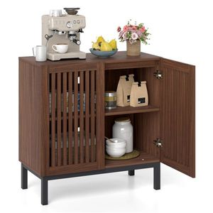 Credenza Buffet in Noce e Nero Stile Rustico da 32 Pollici con 2 Ante e Ripiano Regolabile per Cucina - Product Image 2