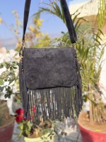 Sac à bandoulière en cuir de vachette véritable avec franges et pierres précieuses, style western, multi-usages