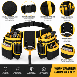 Ceinture porte-outils robuste et réglable avec plusieurs poches, en tissu Oxford durable, organiseur d'outils professionnel pour la taille - Product Image 3