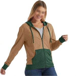 Sweat-shirt gris à capuche zippé pour femme, manches longues, couleur unie, tricoté, respirant, hiver, 100% coton, ODM Front - Product Image 6