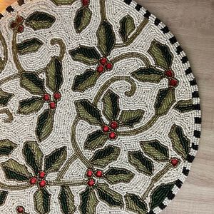 Luxury Handmade Beaded Placemat <b>Round</b> <b>Table</b> <b>Mat</b> Decorative Dining <b>Table</b> Setting Christmas Holly Design Custom Home Decor - Product Image 5