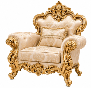 Juego de Sala de Estar de Madera de Teca de Lujo Estilo Castillo, Tallado a Mano, Sofá y Sillón Maharaja con Detalles en Oro - Product Image 5