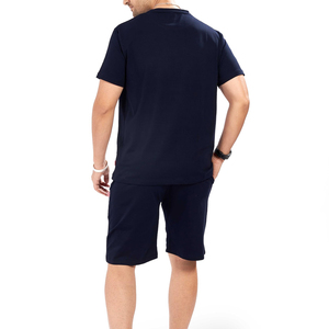 Conjunto de dos piezas azul marino para hombre, camiseta de manga corta y pantalones cortos lisos, conjunto informal de verano para uso diario, transpirable - Product Image 2