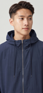 Veste coupe-vent pour homme avec fermeture éclair intégrale, 100% nylon polyester, manches longues, coupe ample, sweat à capuche léger pour homme - Product Image 3