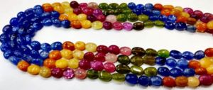 Perles de pierres précieuses naturelles en saphir multicolore, forme ovale lisse, brin de 8 pouces de long - Product Image 1