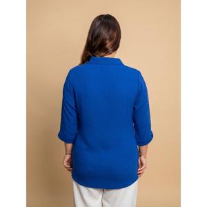 Chemise élégante boutonnée BIRD BRUNCH en georgette bleu royal de qualité supérieure avec tissu en coton respirant pour femmes - Product Image 2