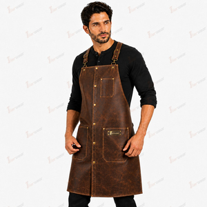 Tablier unisexe en cuir marron avec poches, fermeture à boutons-pression, impression en relief, manches courtes, pour restaurant et bar - Product Image 3