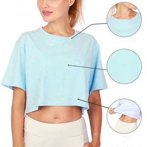 Custom Cotton Knitted Loose Oversize Blank <b>Plain</b> <b>White</b> Lose Anti-shrink Crop Top T Shirts Athletic Baby Pink Gym Cropped <b>Tee</b> - Product Image 3