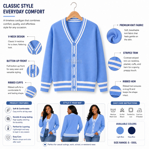 Cosh International Acrylic Custom Logo Sisterhood Sorority <b>Light</b> Blue Knitted V-Neck <b>Cardigan</b> Long Sleeve Casual All Season Wear - Product Image 6