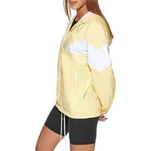 Yellow Windbreaker WomenJacket White Color Block Sporty Coat <b>Ladies</b> Fashion Hooded Outerwear Casual Zip Up Athletic Top - Product Image 3