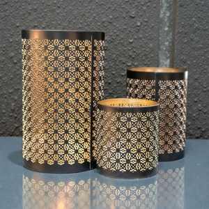Iron <b>Lantern</b> Candle Holder <b>Set</b> Geometric Cutout Design Black and Gold Home Decoration - Product Image 6