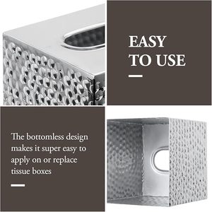 Modern Hammered Brass Tone Metal <b>Cube</b> Facial Tissue Box Cover with Open Bottom, Decorative Pebbled Texture Square - Product Image 6