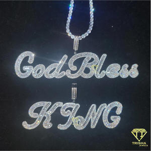 Collier pendentif de luxe « God Bless » avec chaîne tennis en moissanite, bijoux hip-hop, cadeau - Product Image 6