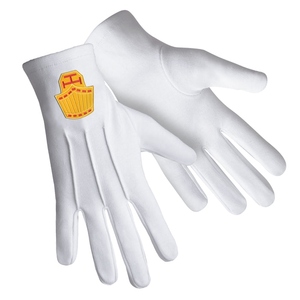 Gants en coton blanc pour le Chapitre Royal Arch du Haut Prêtre, avec emblème brodé or, pour la tenue de cérémonie - Product Image 2