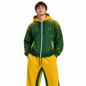Ensembles assortis Y2K en molleton épais avec sweat à capuche oversize à épaules tombantes entièrement orné de strass et pantalon de jogging à jambes larges, color block personnalisé - Product Image 2