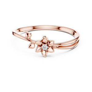 Anillo con forma de flor, minimalista, con diamante de corte redondo, para mujer, de oro amarillo macizo de 14k, para compromiso, aniversario, regalo de boda - Product Image 5