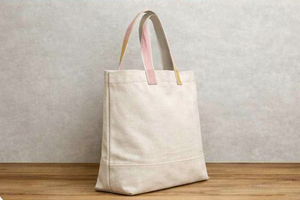 <b>Canvas</b> <b>Tote</b> Bag Large Natural Color with Pink and Yellow Handles Shopping Bag Daily Use Hand Length Handle <b>canvas</b> bag - Product Image 4