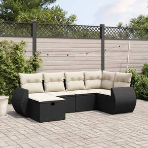 Conjunto de Sofás Modulares Grandes para Jardín, en Poliratán Negro y Acero, Elegante Espacio de Vida al Aire Libre - Product Image 1