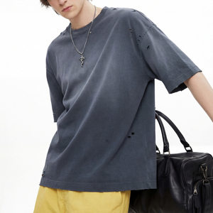 T-shirts pour hommes de haute qualité, coupe classique, effet délavé, vintage, logo imprimé personnalisé, 100% coton biologique, écologiques, 2026 - Product Image 4
