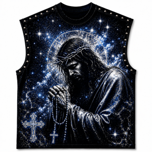 เสื้อกล้ามโอเวอร์ไซส์ประดับเพชรเทียม ผ้าเจอร์ซีย์คอตตอน 100% เนื้อผ้านุ่ม สไตล์วินเทจ พิมพ์ลายกราฟิก เสื้อยืดแขนกุดสำหรับทุกเพศ - Product Image 1