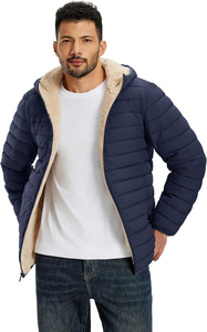 <b>Men</b> Winter Hooded Puffer <b>Jacket</b> Windproof Zipper Closure Casual Thick Polyester Fleece Lining <b>Sherpa</b> Inner Green <b>Men's</b> <b>Jackets</b> - Product Image 4