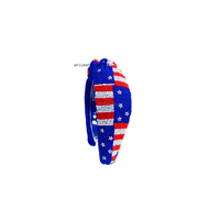 Diadema hecha a mano con perlas y cuentas, diadema personalizada con cuentas de la bandera estadounidense patriótica del 4 de julio, diadema con cuentas de semillas.