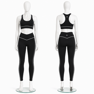Women Contrast Trim Yoga Set High Waist Leggings Racerback Sports Bra Fitness Gym Activewear Set - Product Image 6