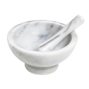 Mortier et pilon en marbre faits à la main avec base antidérapante pour un broyage efficace des herbes et des épices au quotidien - Product Image 1